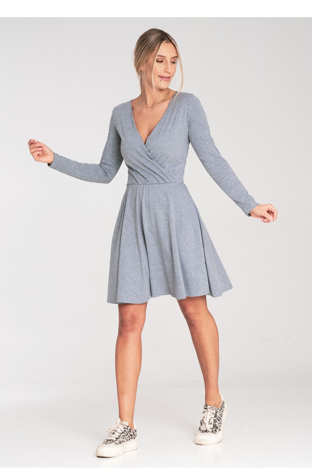 Figl Grey Wrap Long Sleeve Dress