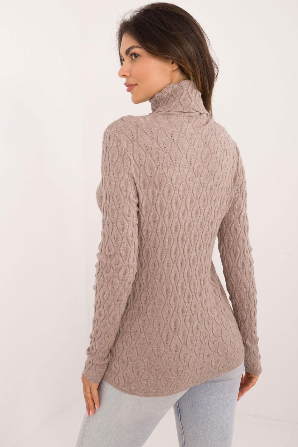 AT Dark Beige Openwork Long Sleeve Roll Neck Jumper - view 3