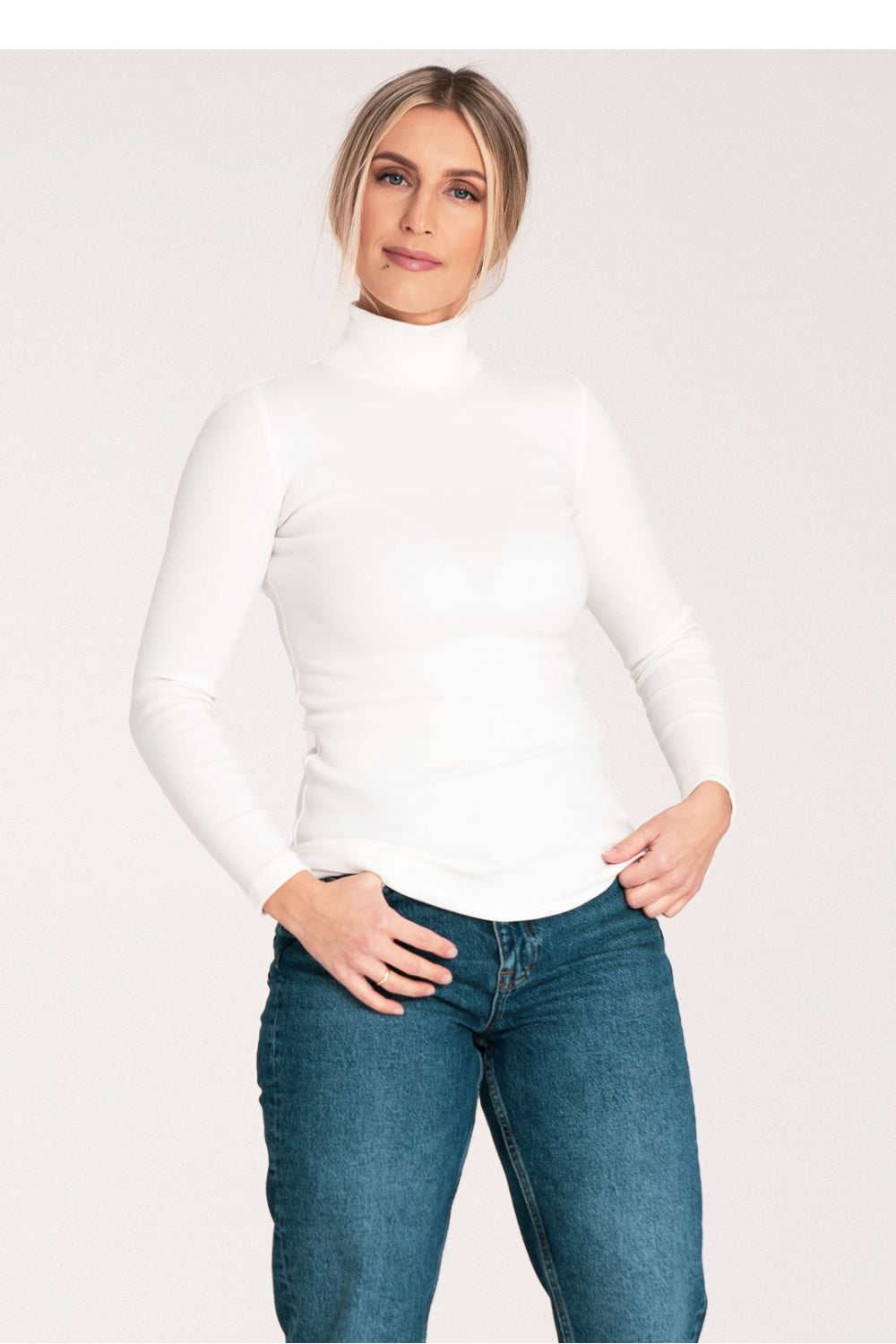 Figl Ecru Long Sleeve Cotton Roll Neck Jumper - view 4