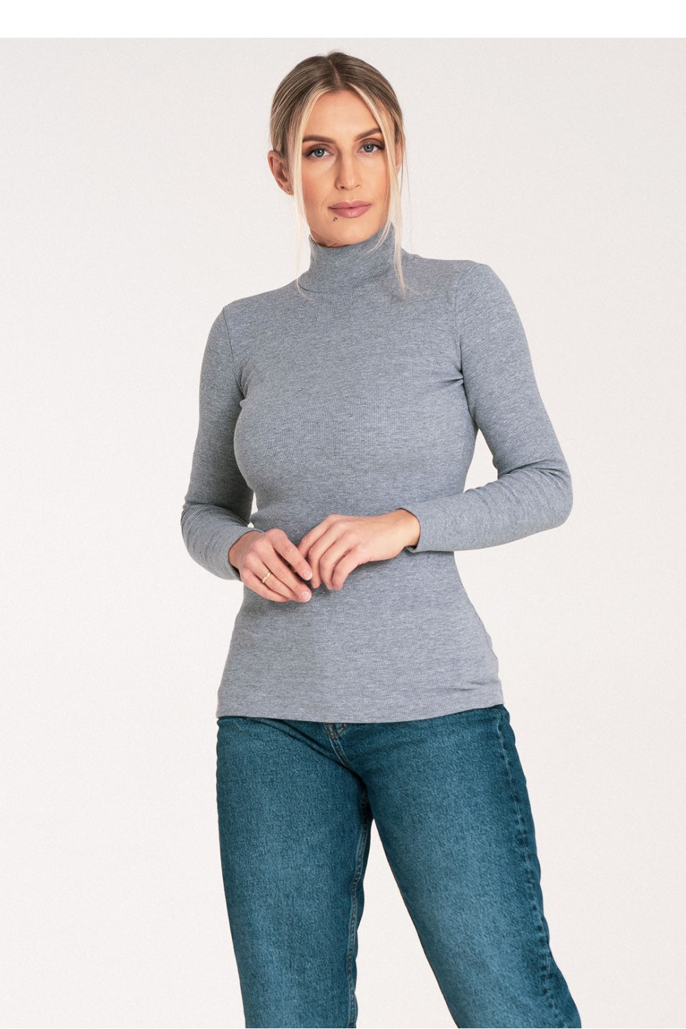 Figl Grey Long Sleeve Cotton Roll Neck Jumper - view 4