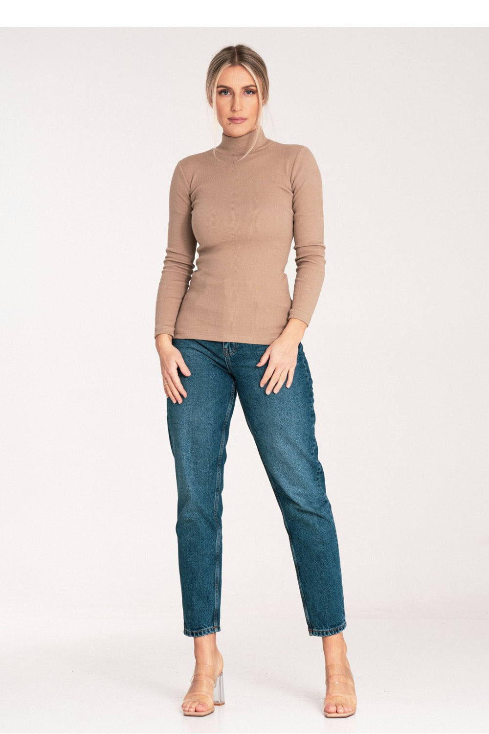 Figl Beige Long Sleeve Cotton Roll Neck Jumper - view 2