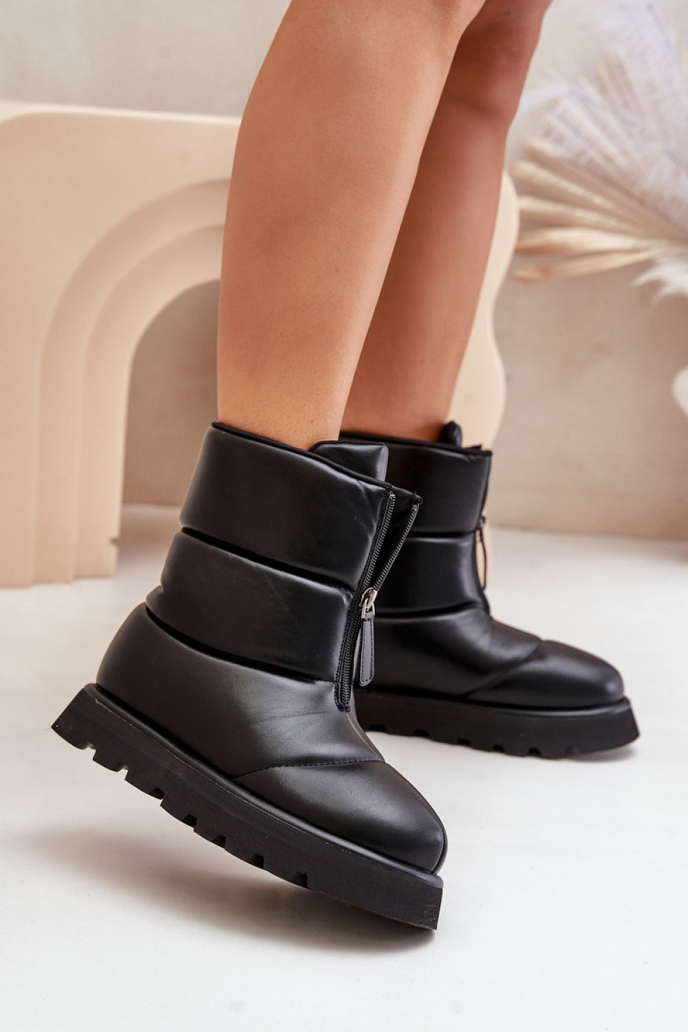 Step In Style Resisia Black Faux Leather Platform Snow Boots