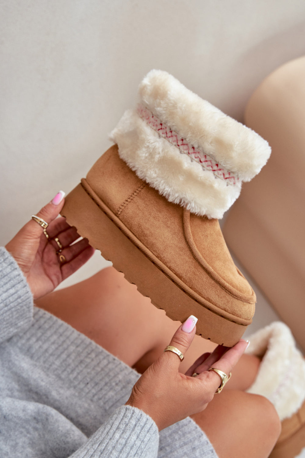 Step In Style Deepanti Camel Faux Suede Platform Snow Boots