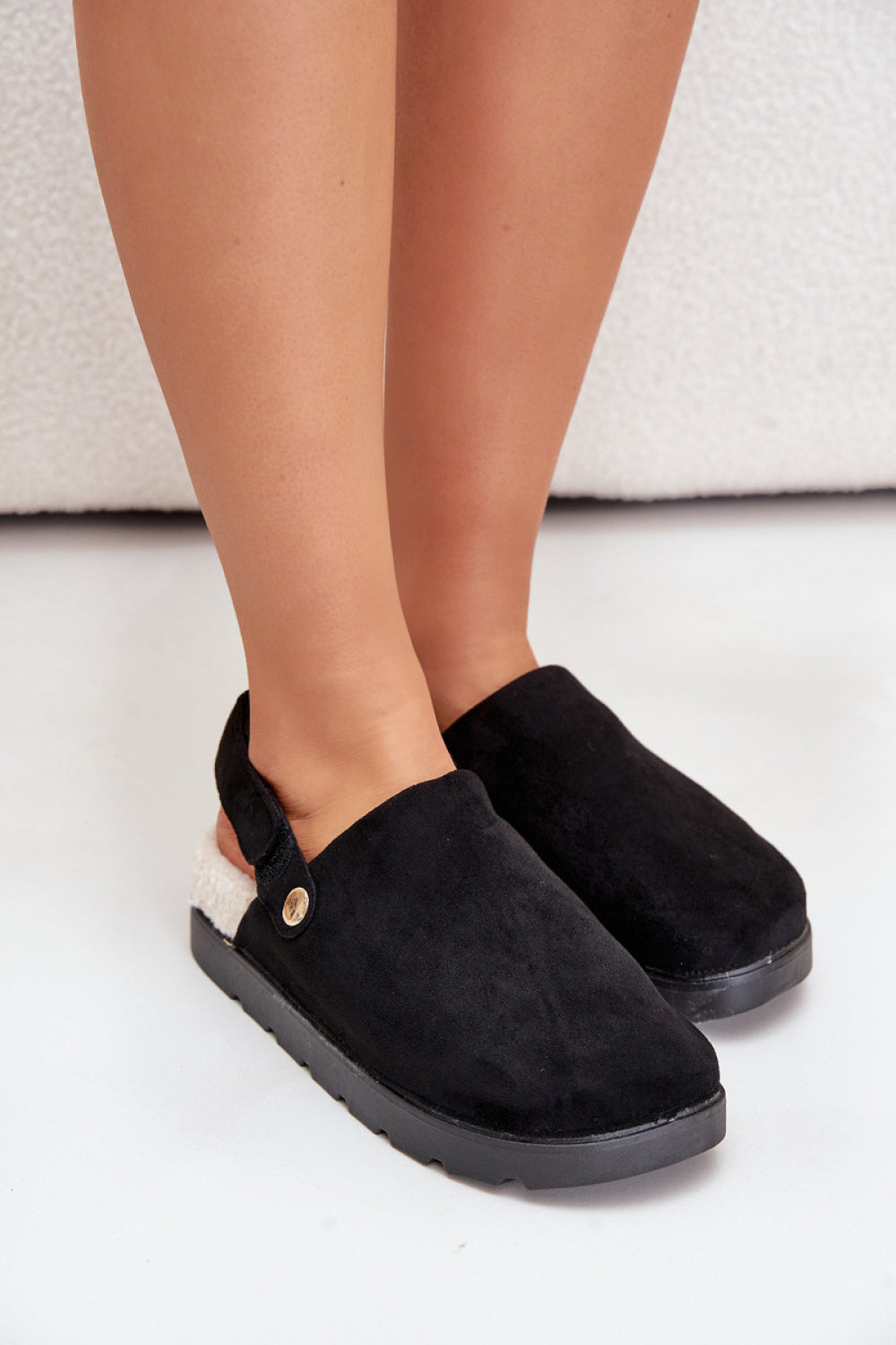 Step In Style Sanilora Black Faux Suede Platform Slippers