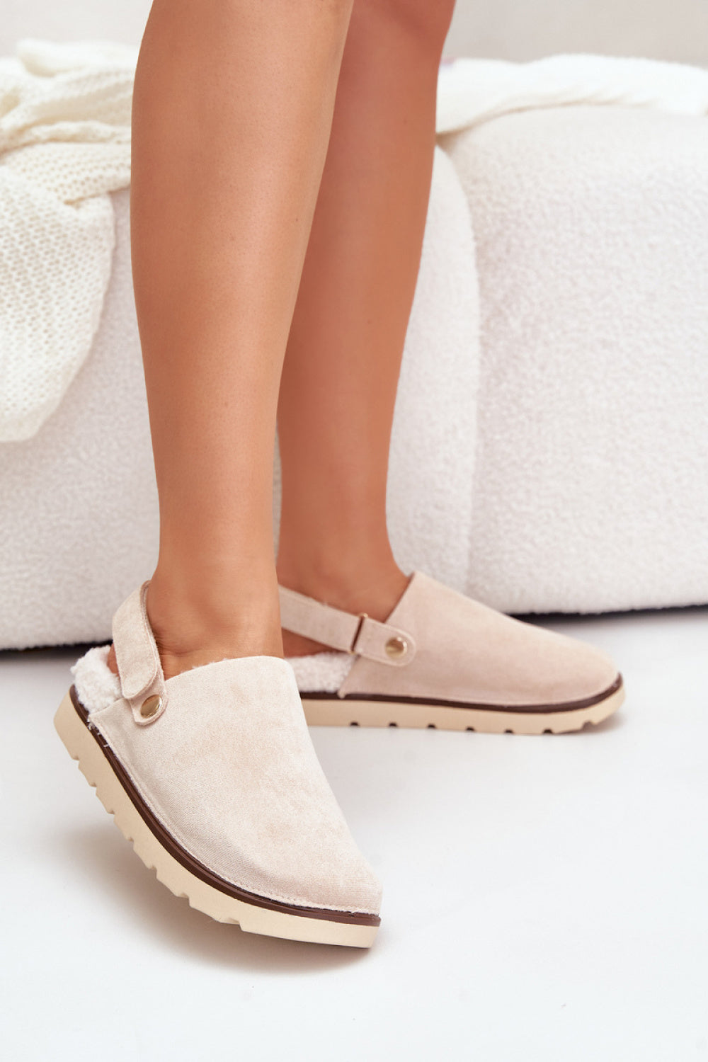 Step In Style Sanilora Beige Faux Suede Platform Slippers