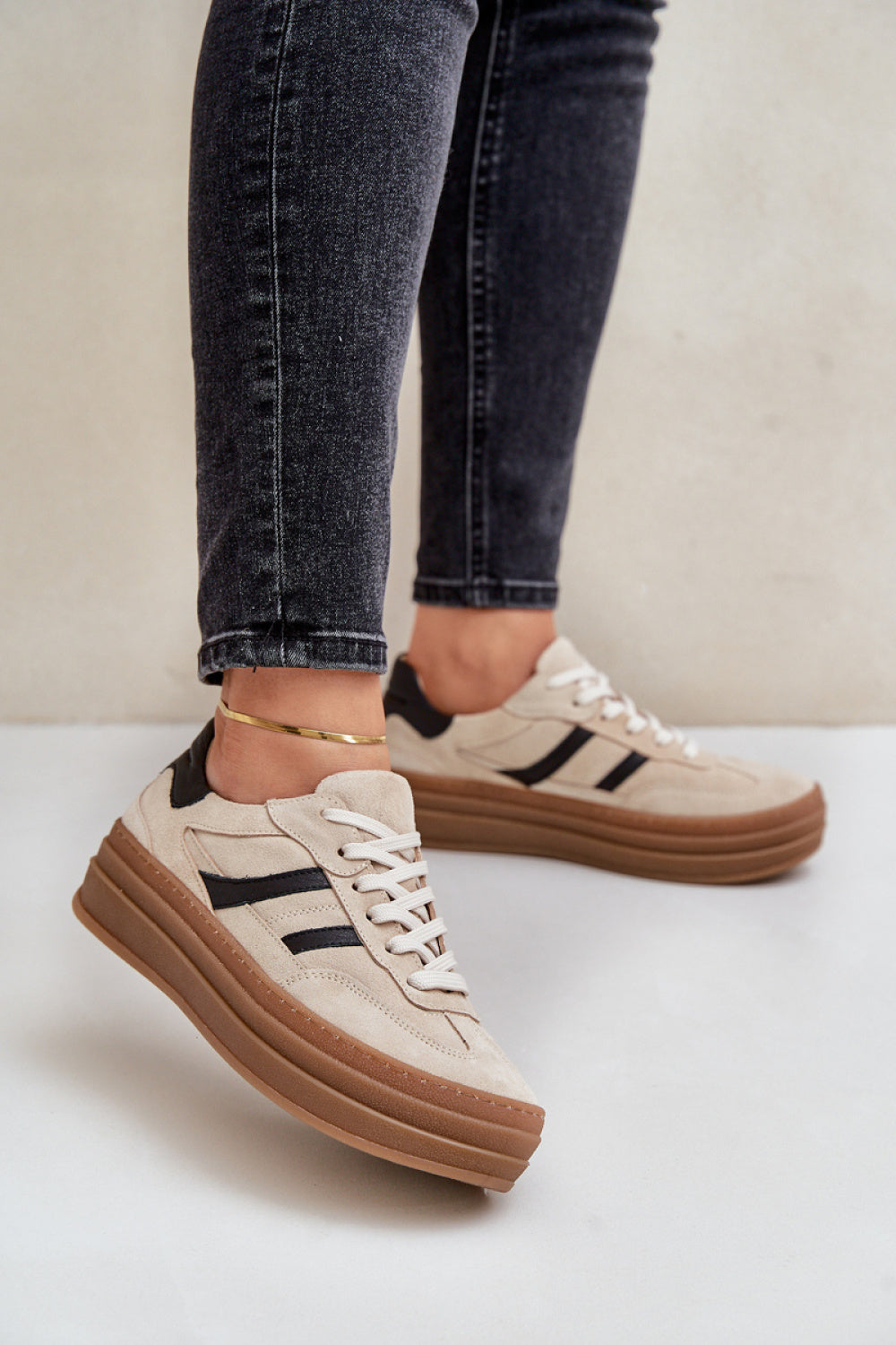 Step In Style Beige Suede Platform Trainers