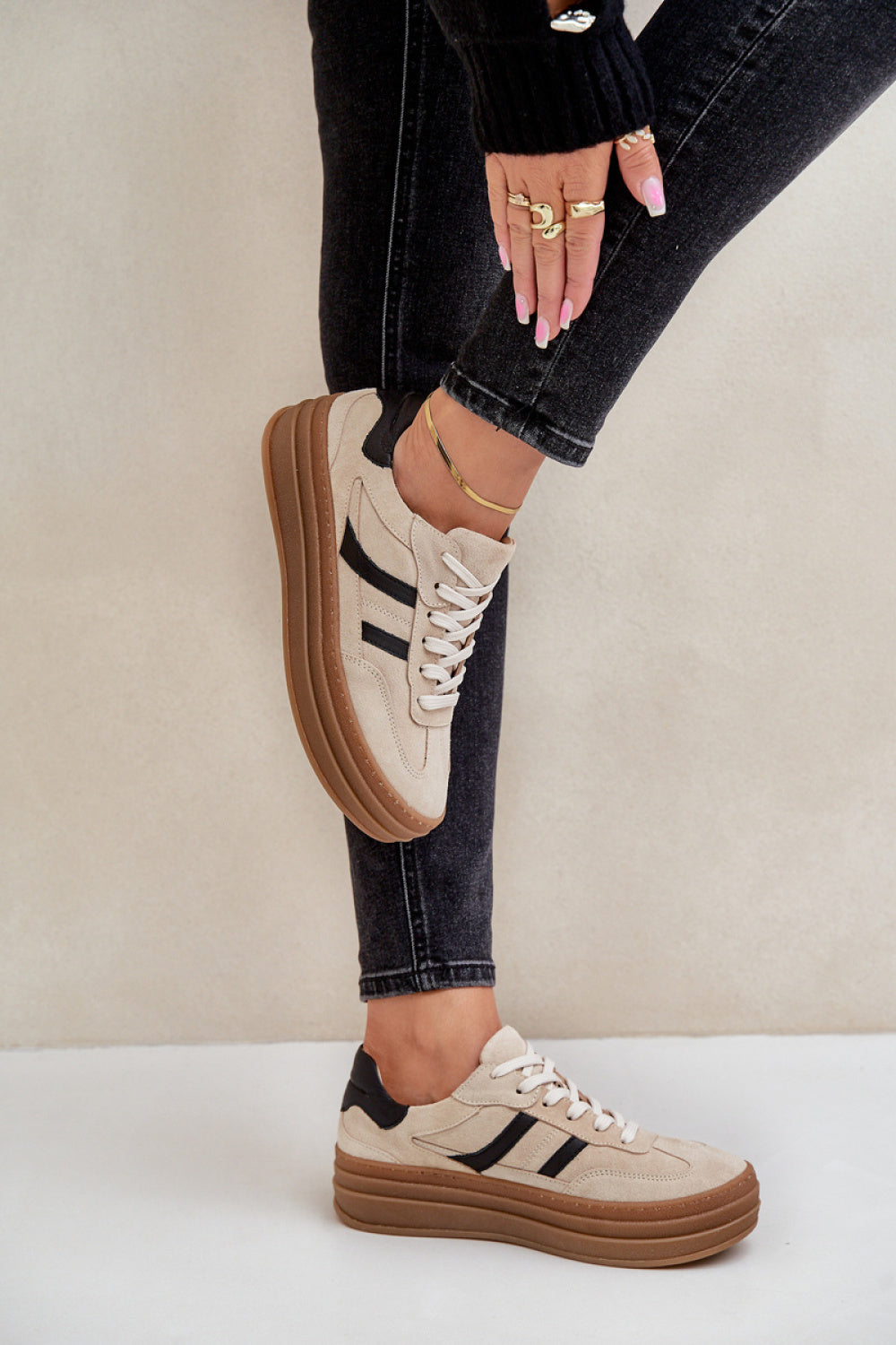 Step In Style Beige Suede Platform Trainers - view 3