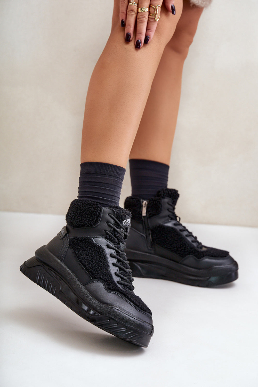 Step In Style Black Warm Lined Platform Trainers