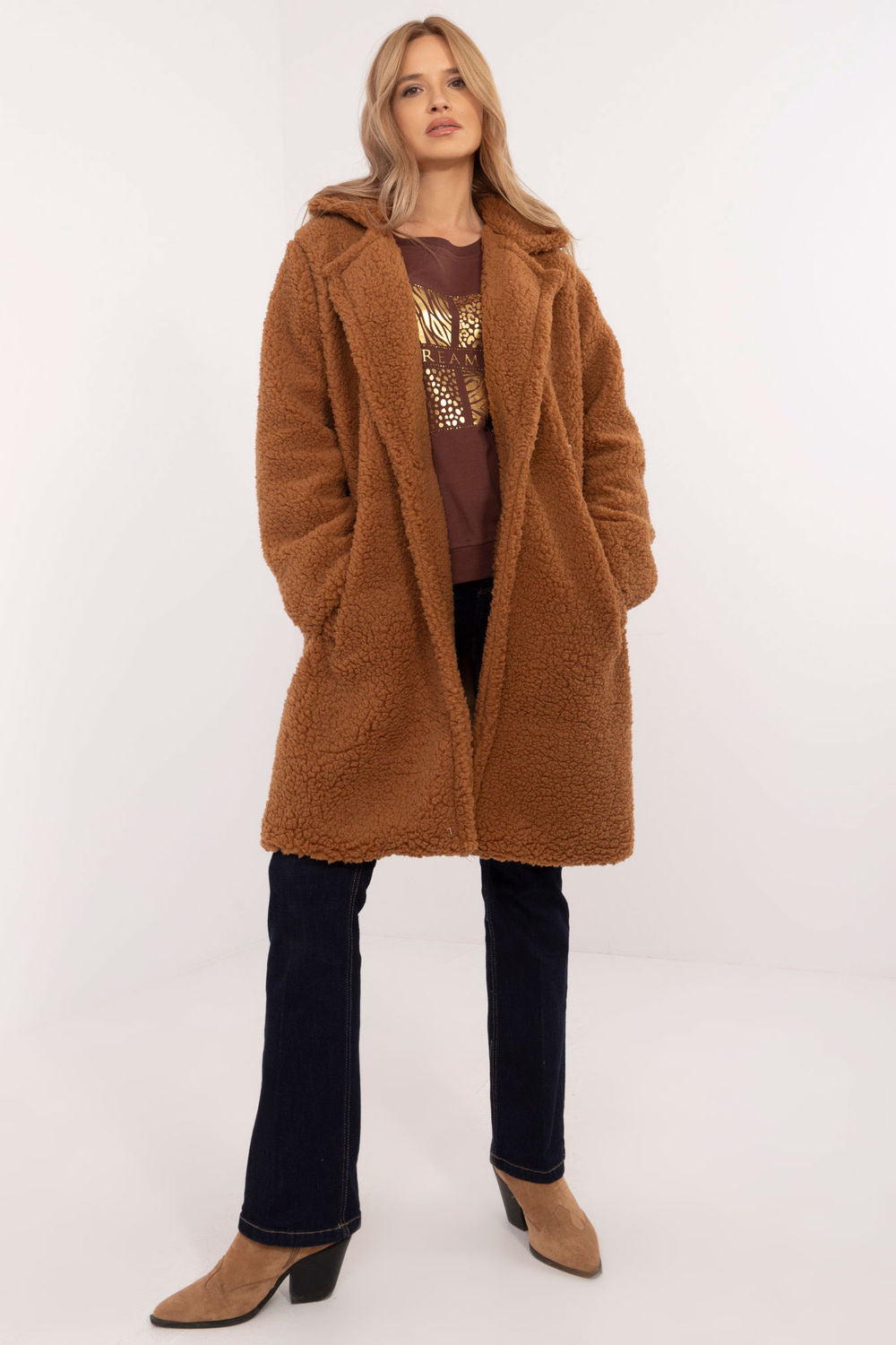 Italy Moda Light Brown Long Sleeve Coat