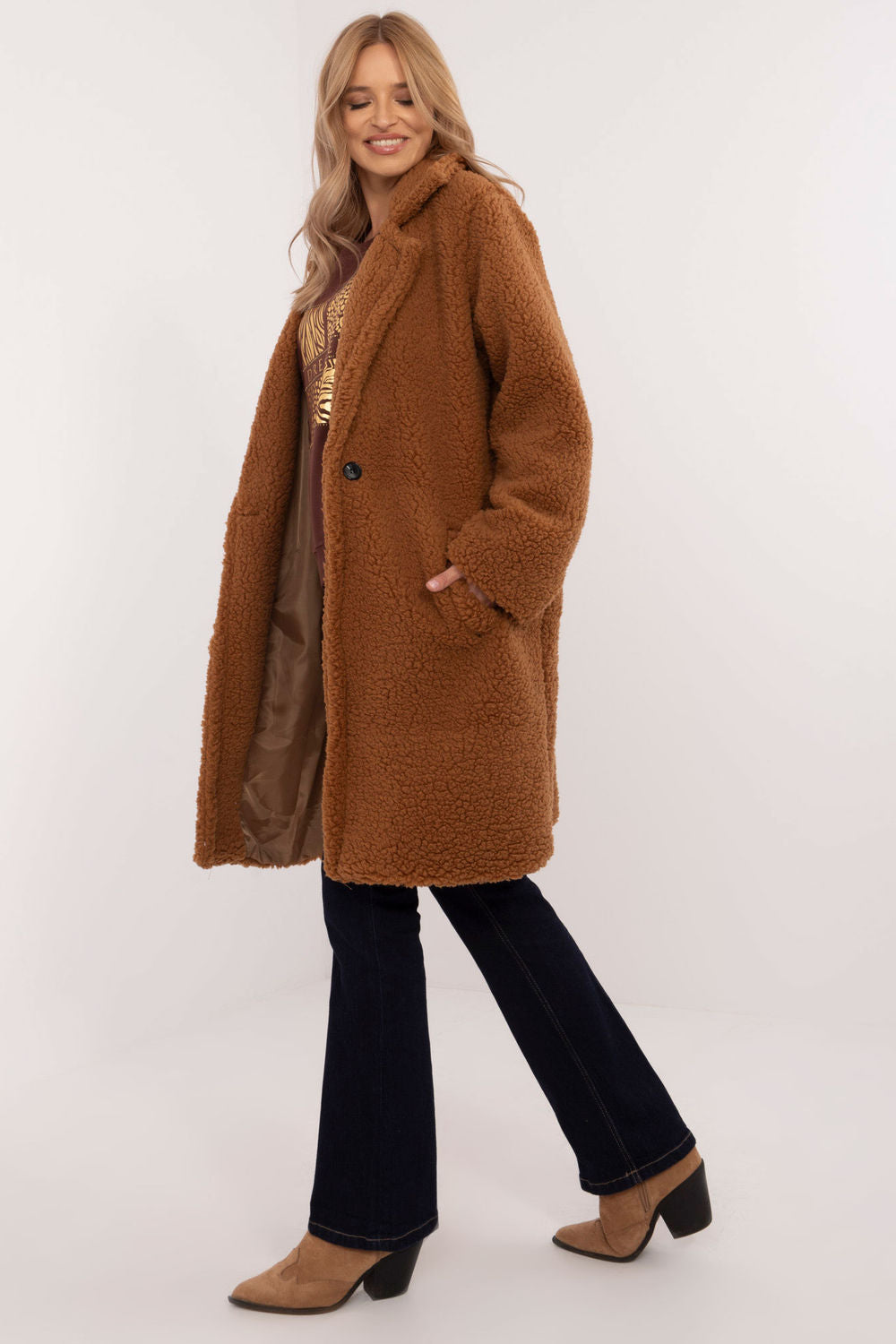 Italy Moda Light Brown Long Sleeve Coat - view 2