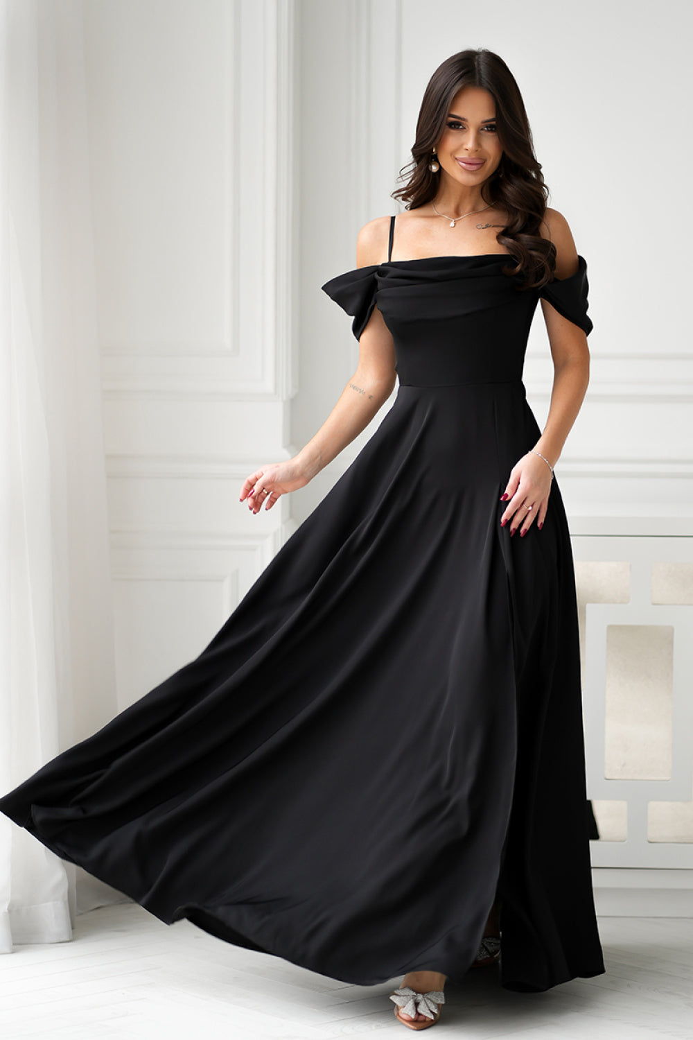Bicotone Black Polyester Maxi Dress