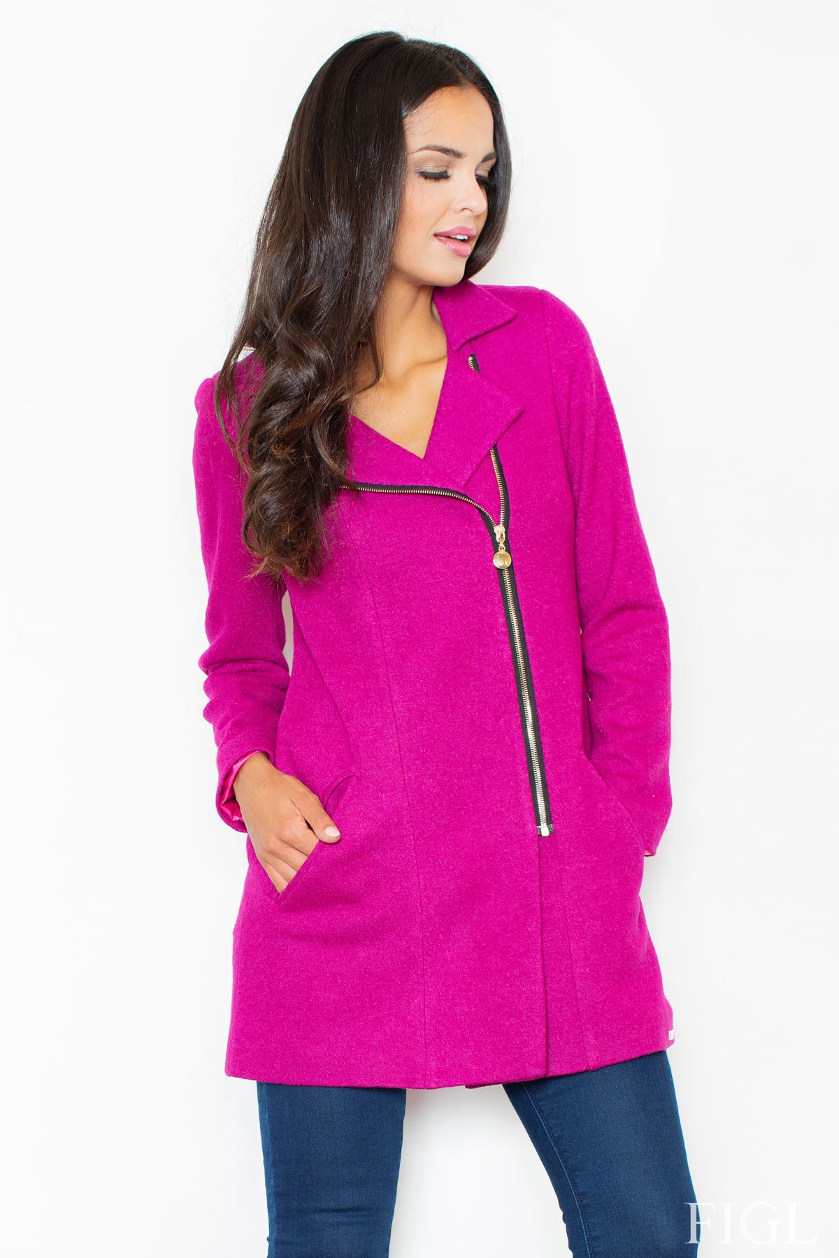 Figl Dark Pink Bodycon Zip Up Coat