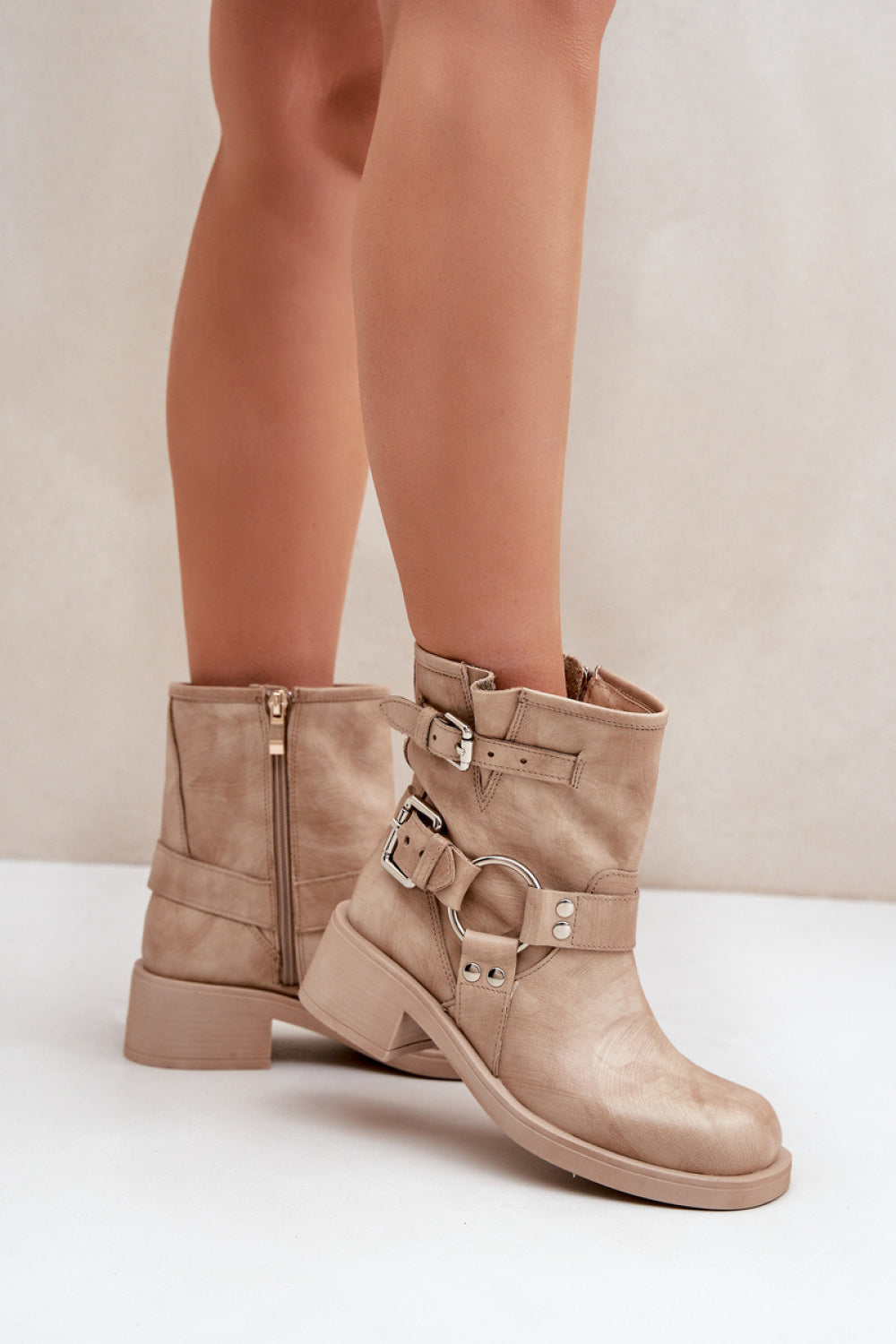 Step In Style Zazoo Beige Leather Striped Boots - view 3