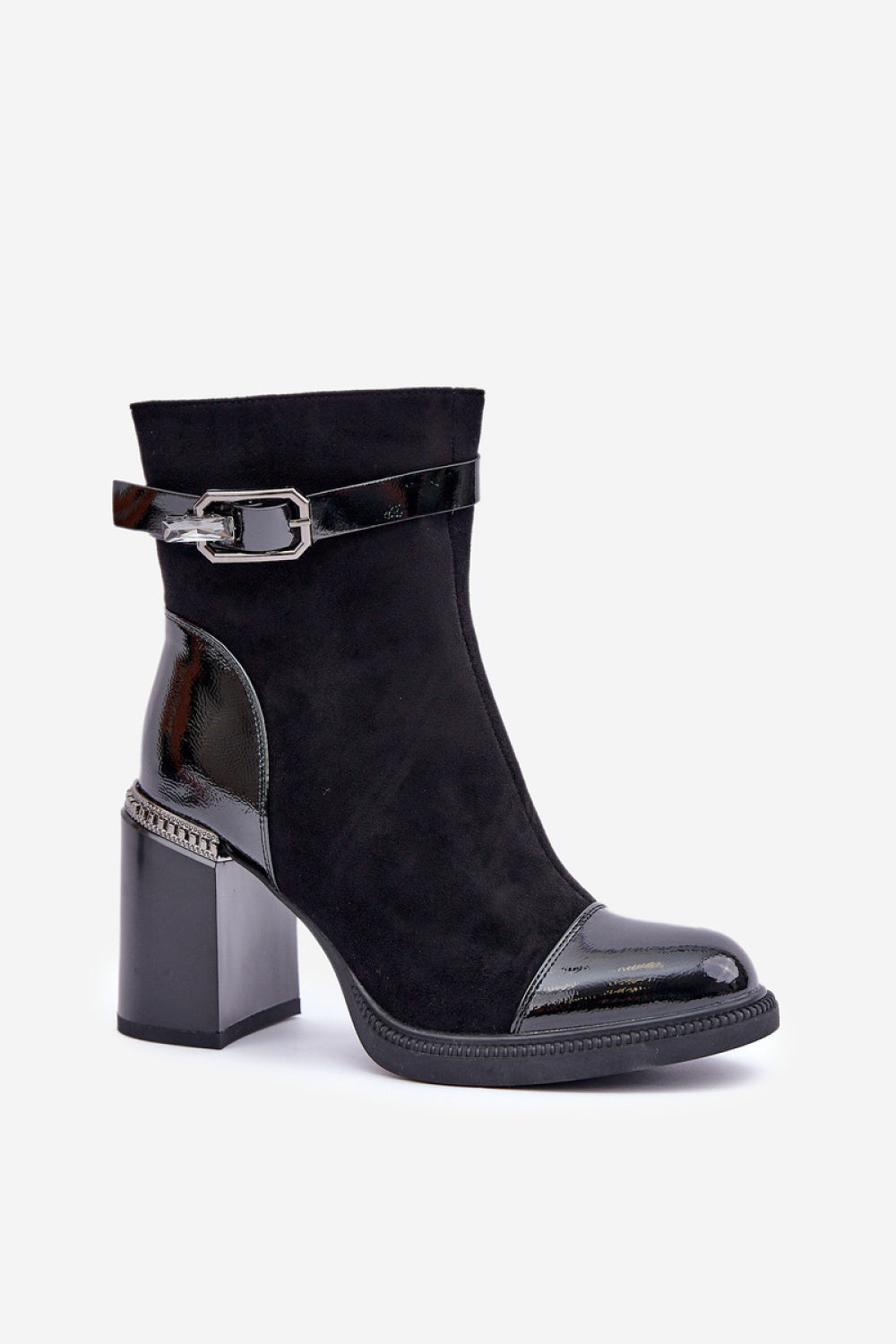 Step In Style Black Faux Leather Warm Lined Heeled Ankle Boots - view 2