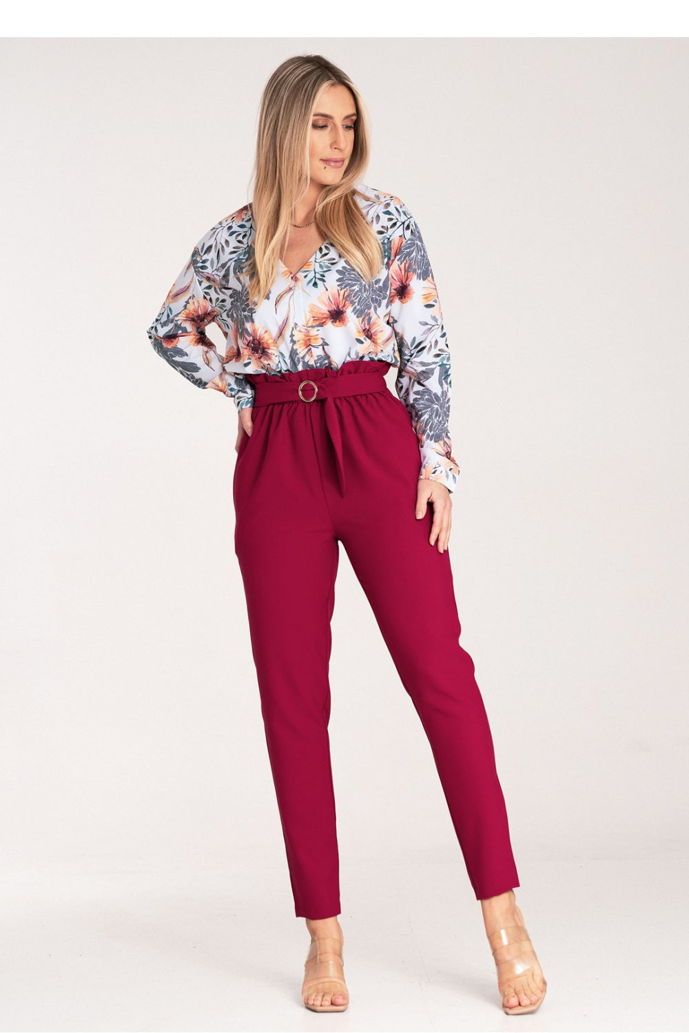 Figl Burgundy Polyester Pleated Trousers - view 4