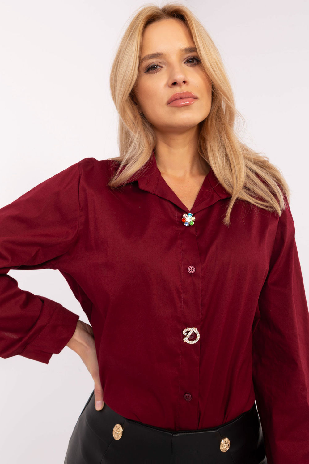 Italy Moda Burgundy Cotton Long Sleeve Top