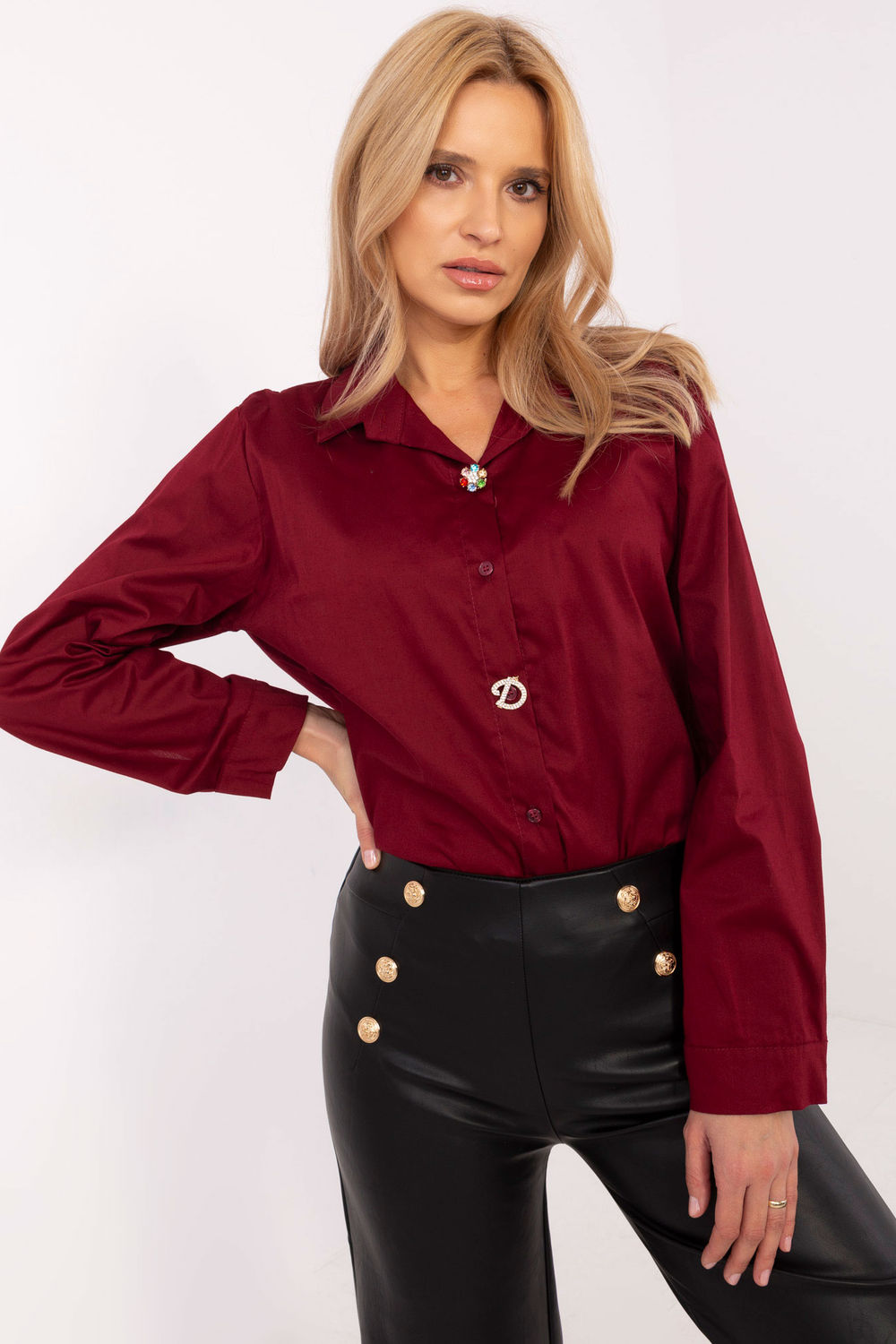 Italy Moda Burgundy Cotton Long Sleeve Top - view 2
