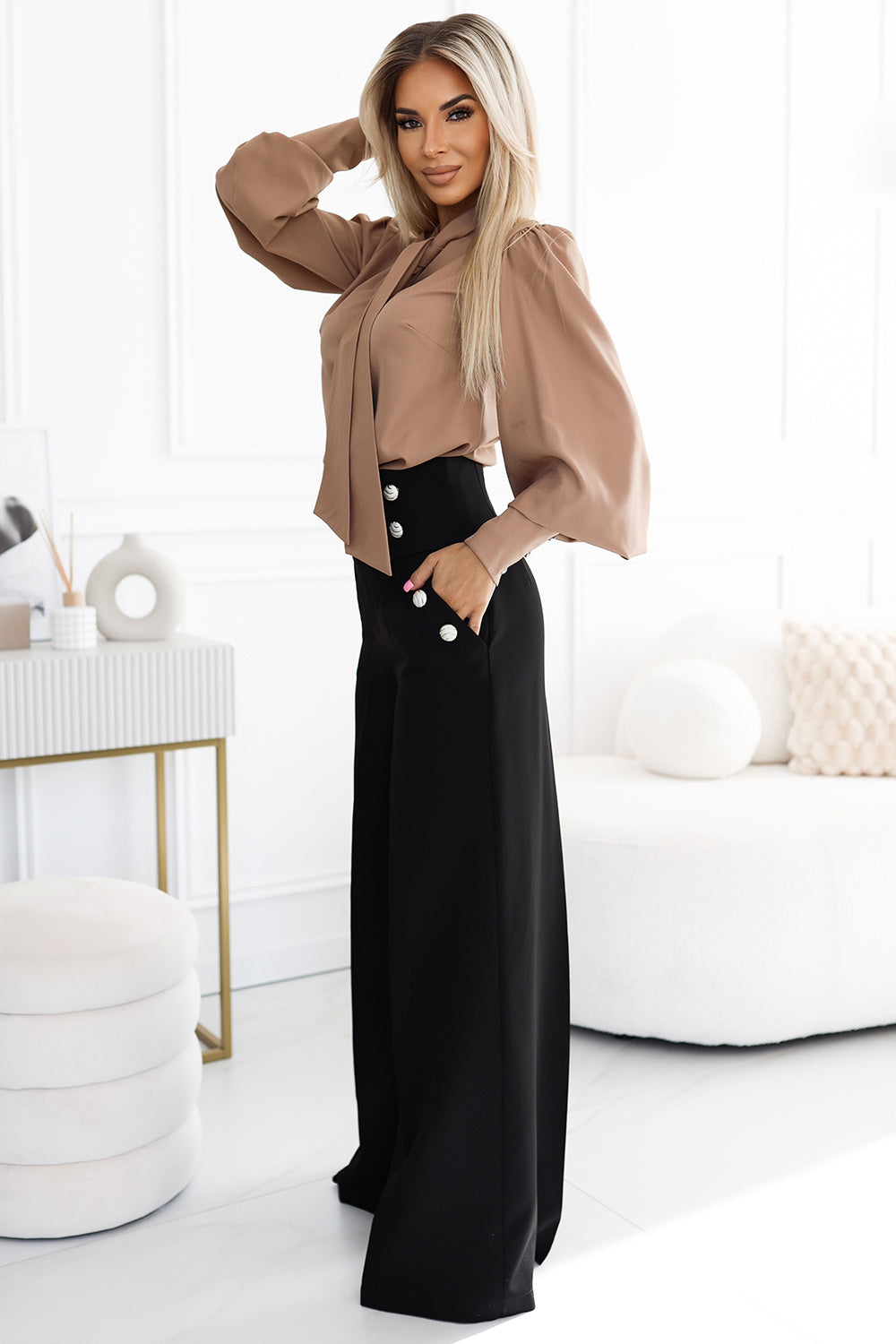 Numoco Black Wide Leg High Waisted Trousers - view 2
