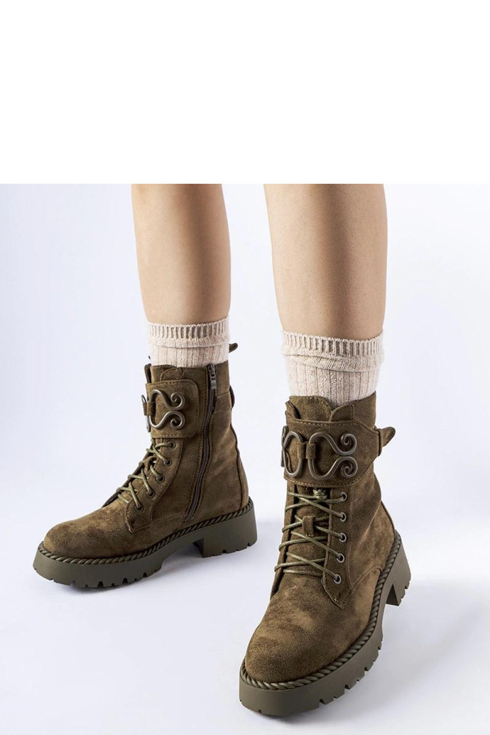 Solea Green Faux Suede Platform Boots