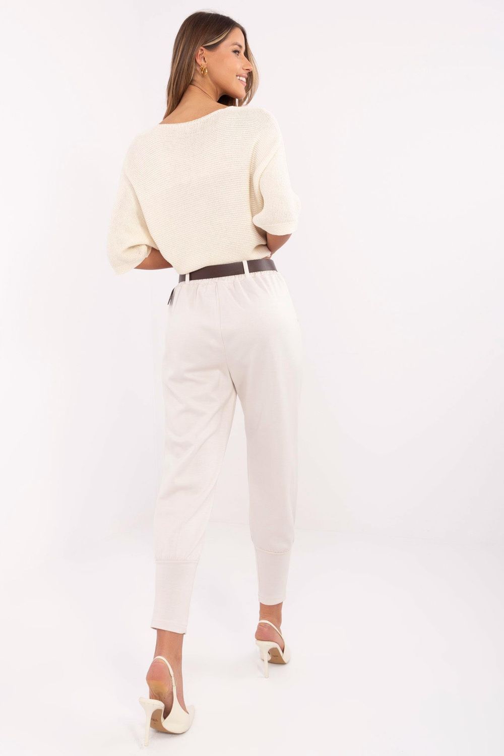 Italy Moda Light Beige High Waisted Joggers - view 3