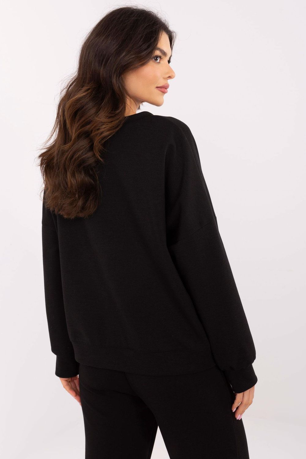 Italy Moda Black Long Sleeve Sweatshirt - view 3