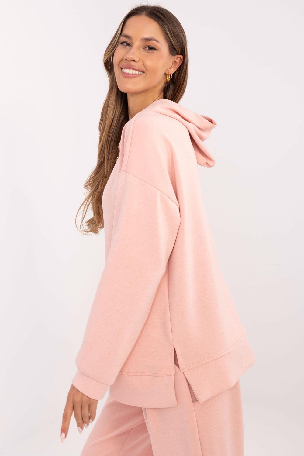 Italy Moda Peach Hooded Long Sleeve Sweatshirt - view 2