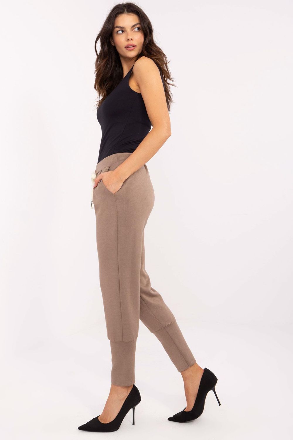 Italy Moda Brown High Waisted Joggers - view 2