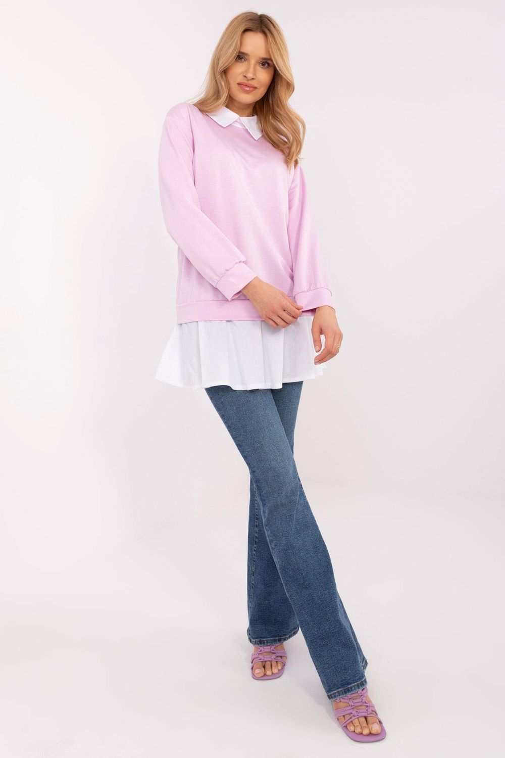 Italy Moda Light Violet Long Sleeve Cotton Blouse - view 2