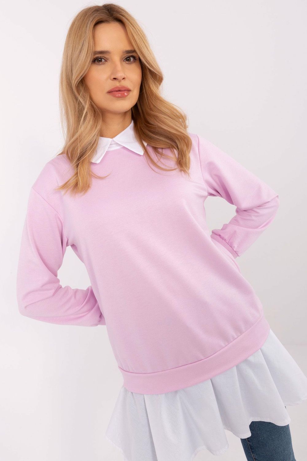 Italy Moda Light Violet Long Sleeve Cotton Blouse - view 3