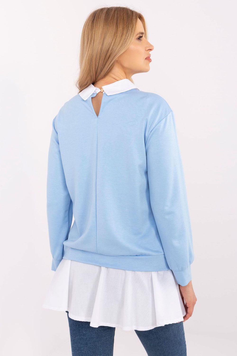Italy Moda Light Blue Long Sleeve Cotton Blouse - view 3