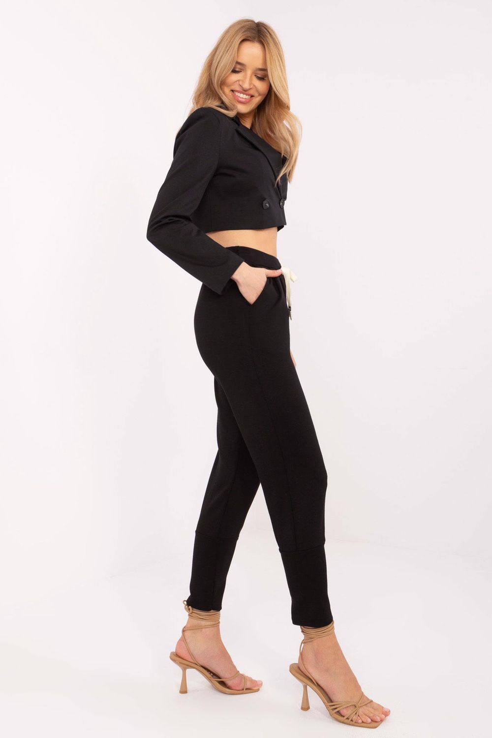 Italy Moda Black High Waisted Joggers - view 2