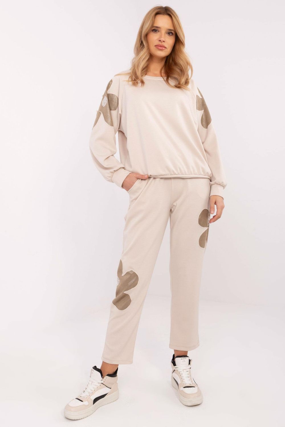Italy Moda Beige High Waisted Long Sleeve Cotton Co-Ord Set - view 3