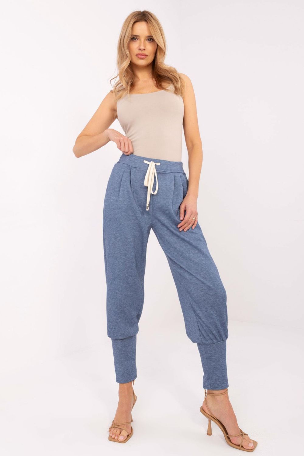 Italy Moda Dark Blue High Waisted Joggers - view 3