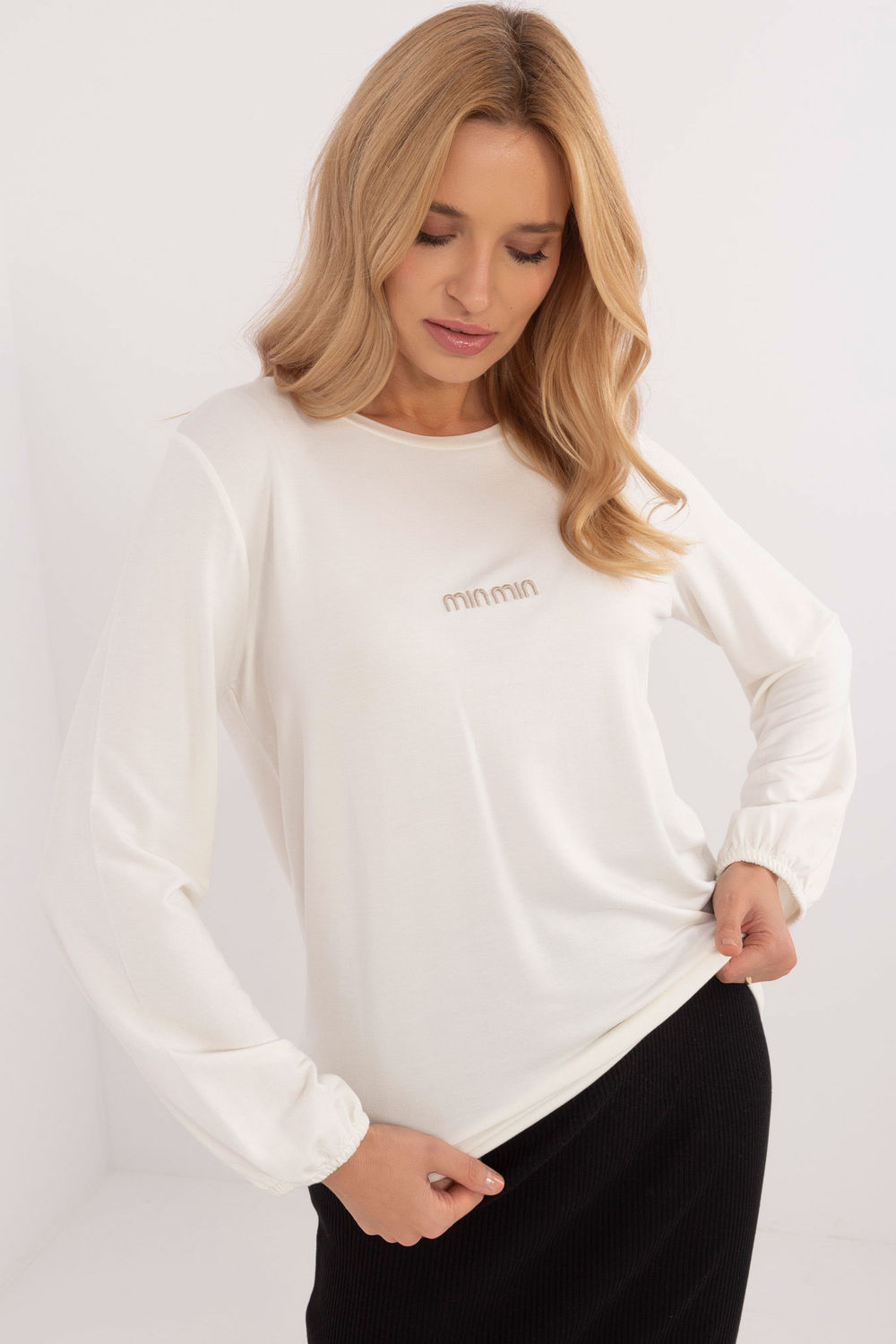 Relevance Ecru Round Neck Long Sleeve Blouse