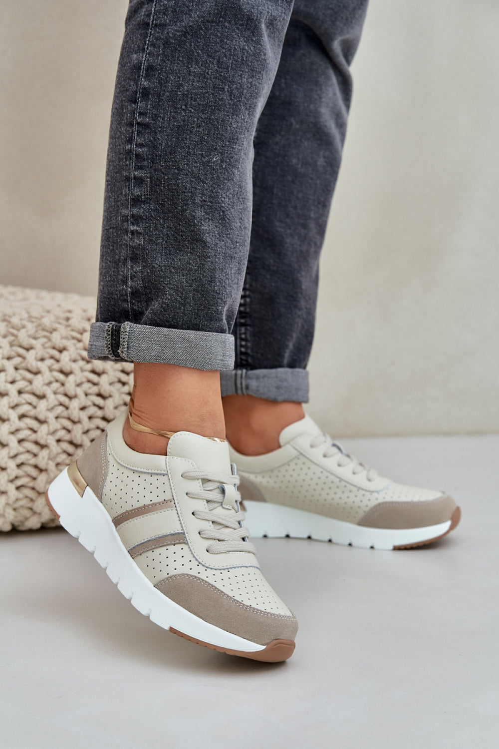 Step In Style Beige Platform Trainers