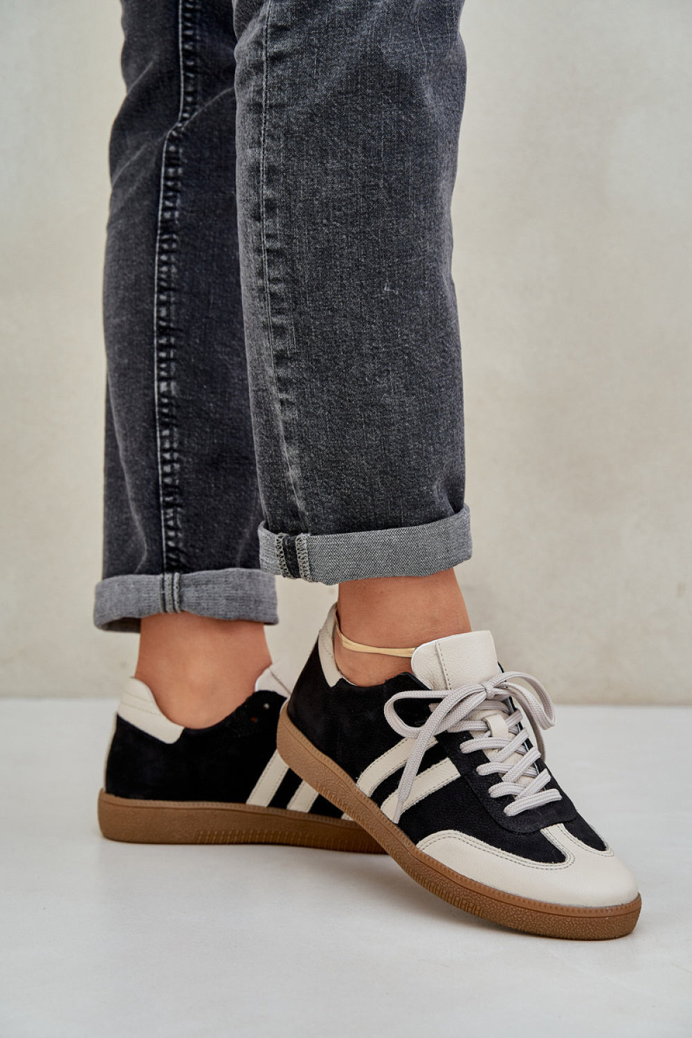 Step In Style Black Leather Lace Up Trainers - view 3