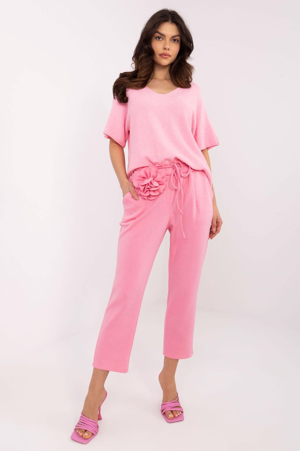 Italy Moda Pink Straight High Waisted Joggers