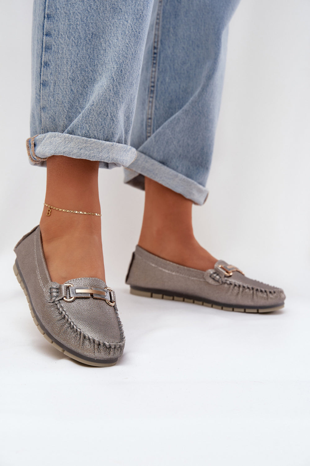 Step In Style Glitter Leather Moccasins