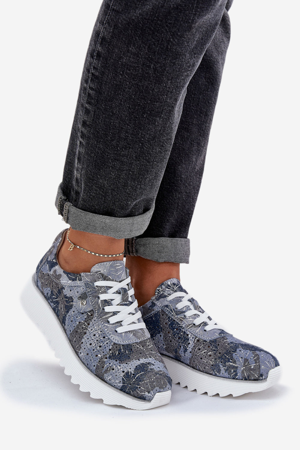 Step In Style Blue Sequin Platform Trainers