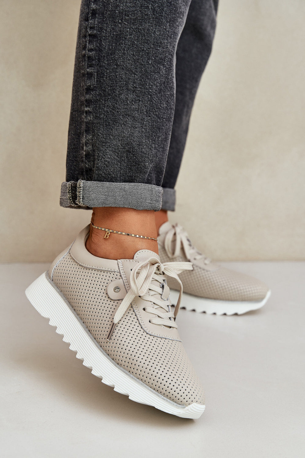 Step In Style Beige Sequin Platform Trainers - view 3
