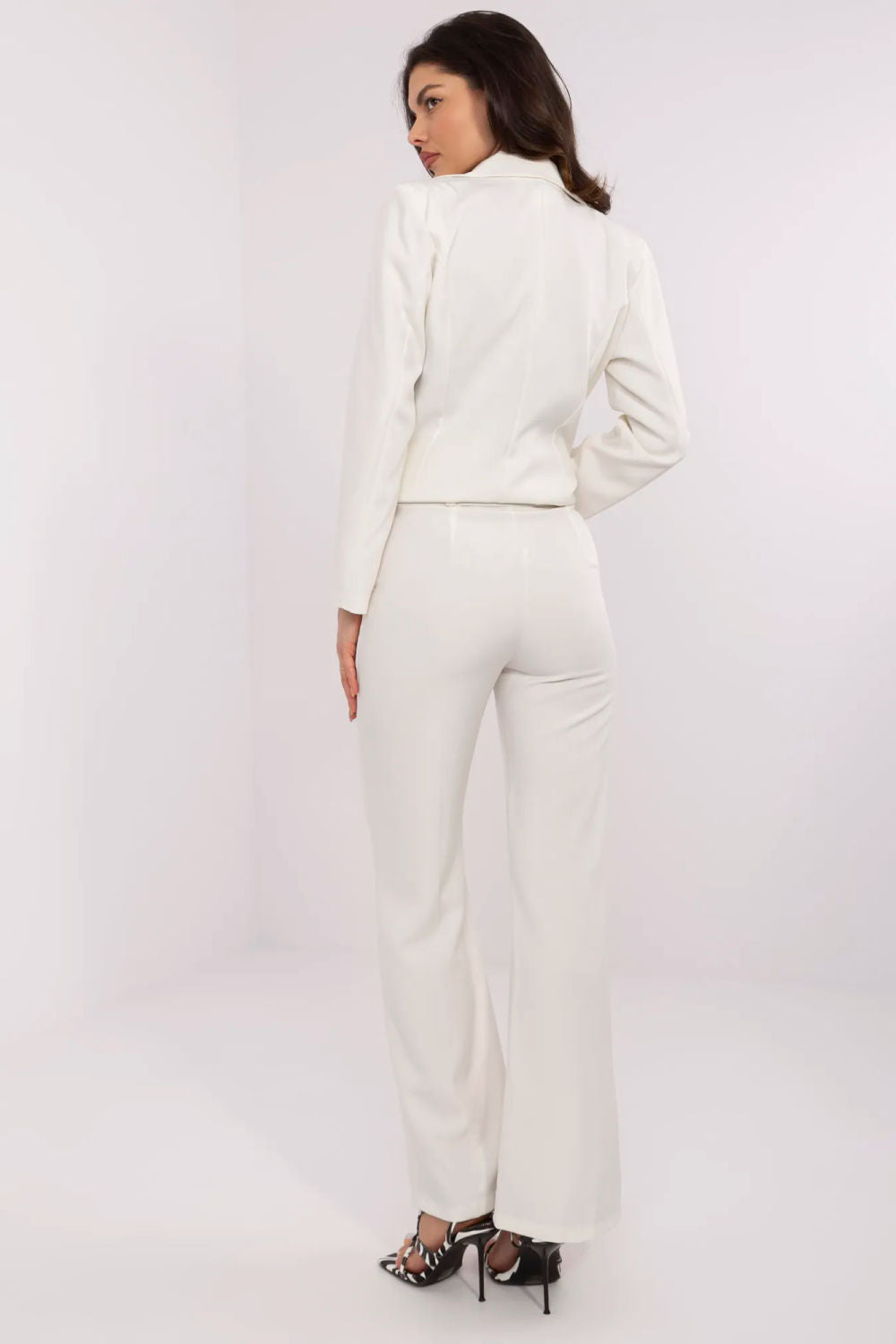 Italy Moda Ecru Flared High Waisted Trousers - view 3