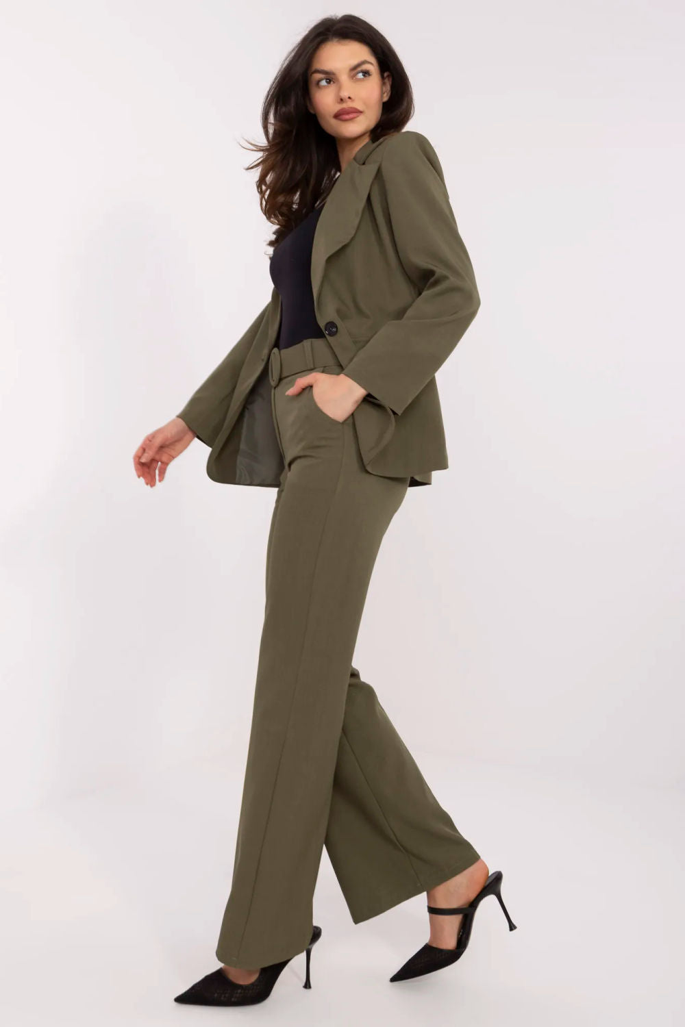 Italy Moda Khaki High Waisted Trousers - view 2