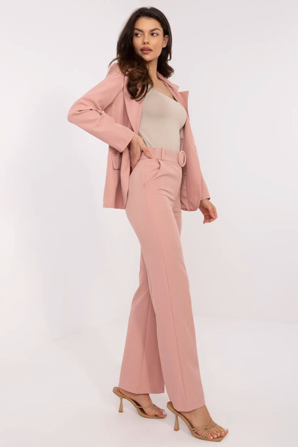 Italy Moda Light Pink Flared High Waisted Trousers - view 2