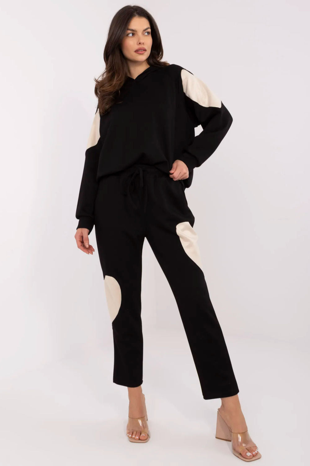 Italy Moda Black Draped High Waisted Cotton Co-Ord Set