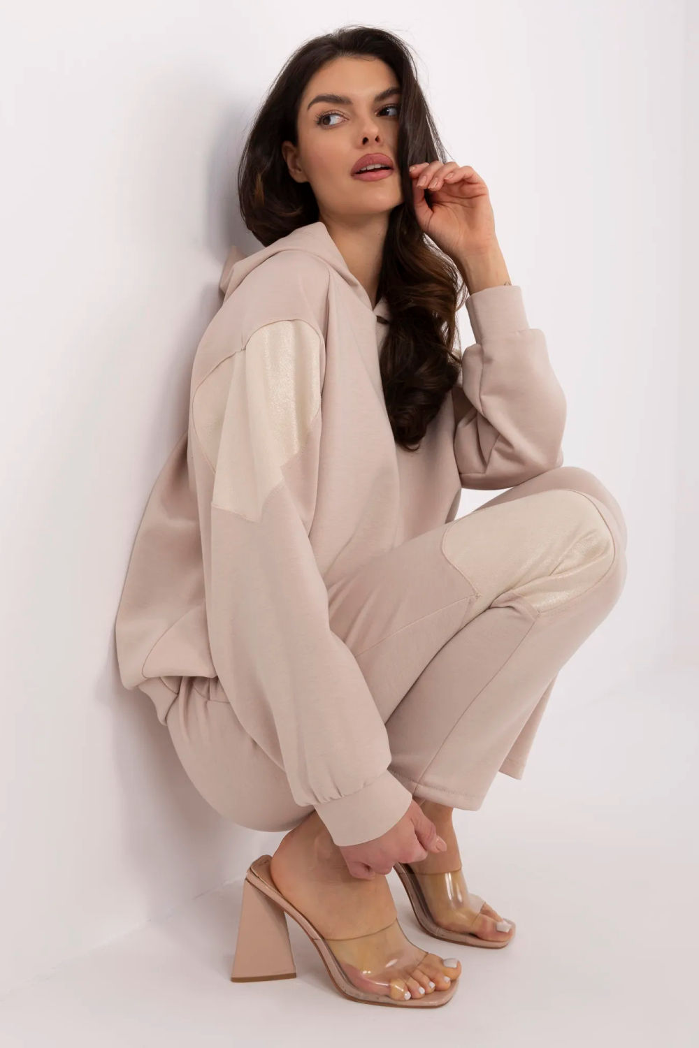 Italy Moda Beige High Waisted Cotton Co-Ord Set - view 2