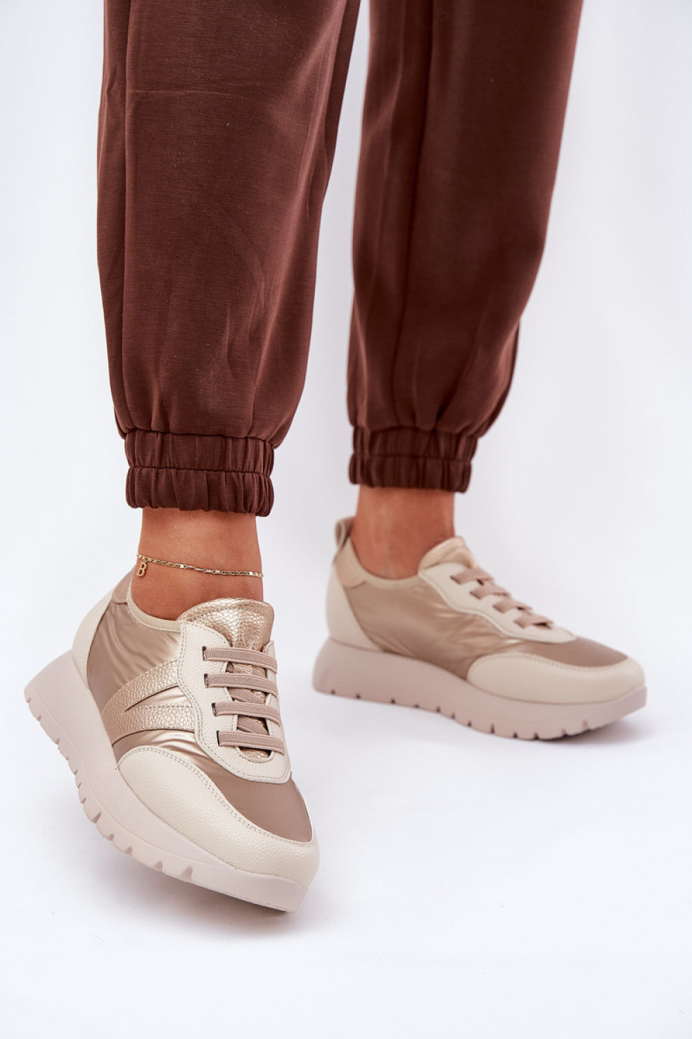 Step In Style Gold Faux Leather Platform Trainers