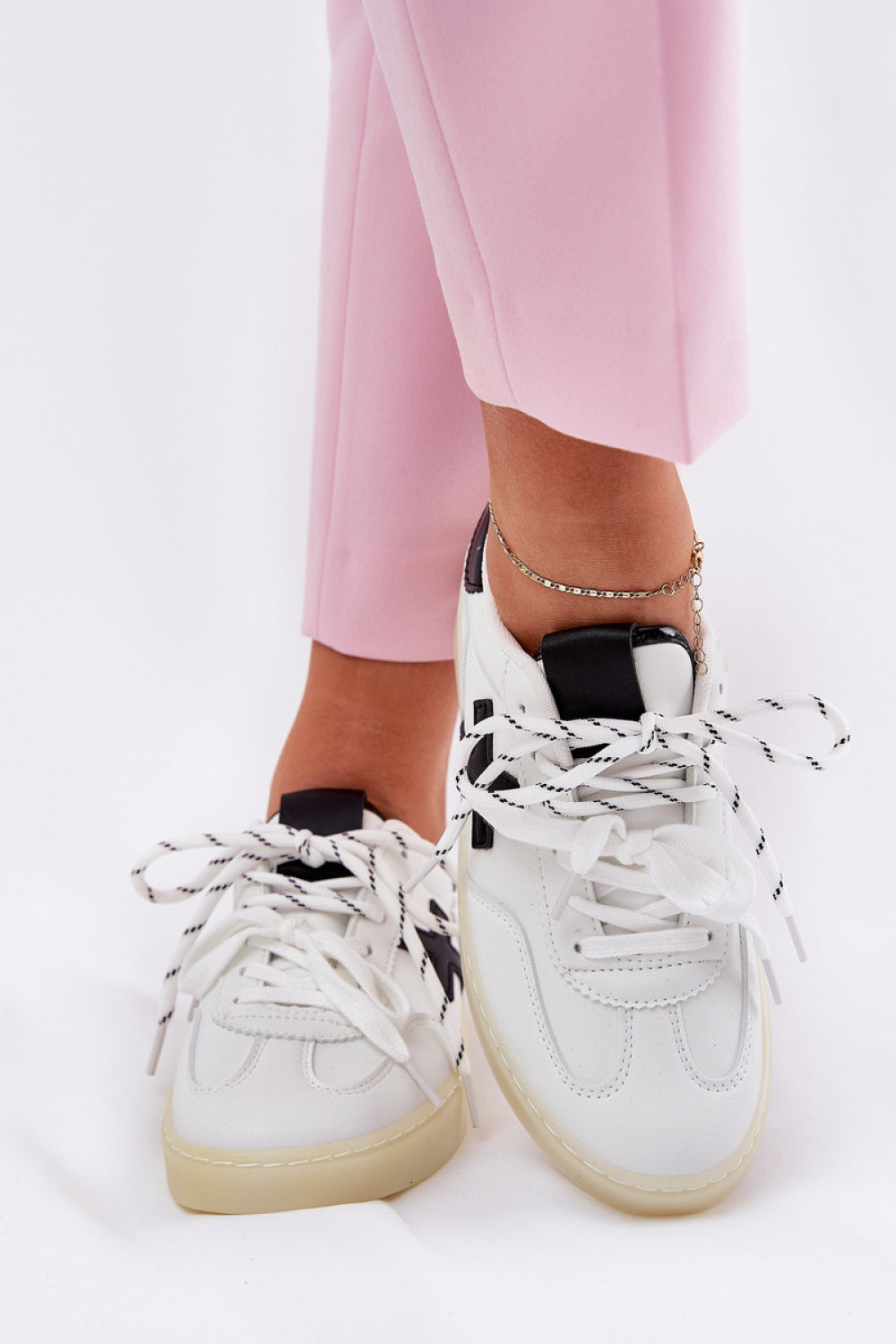 Step In Style White Faux Leather Trainers with Round Toe - view 3
