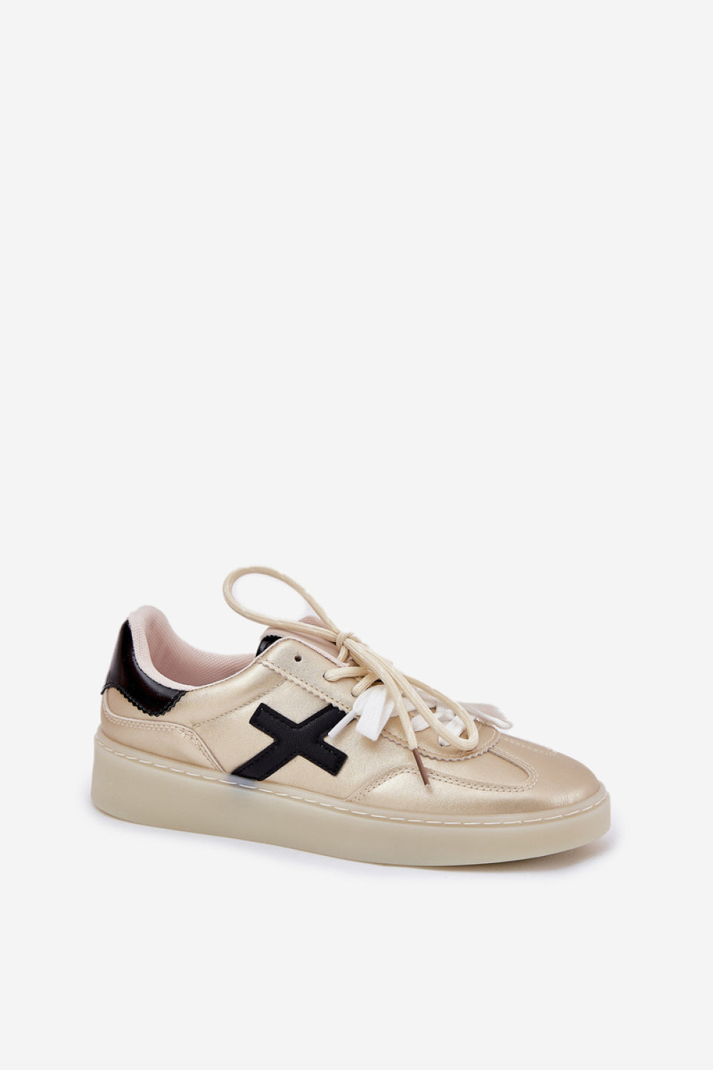 Step In Style Gold Faux Leather Trainers with Round Toe - view 2
