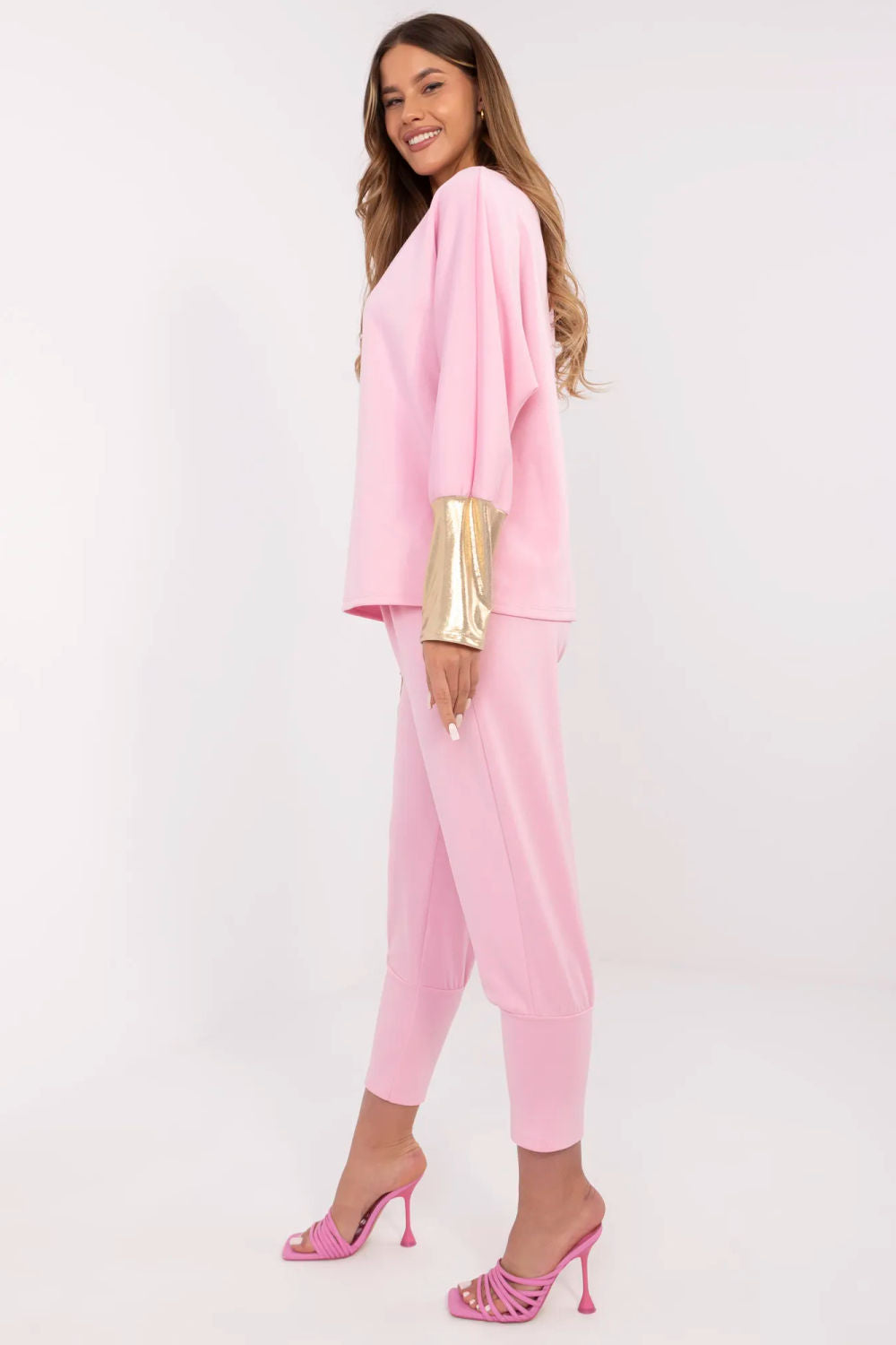 Italy Moda Light Pink Boat Neck High Waisted Co-Ord Set - view 2