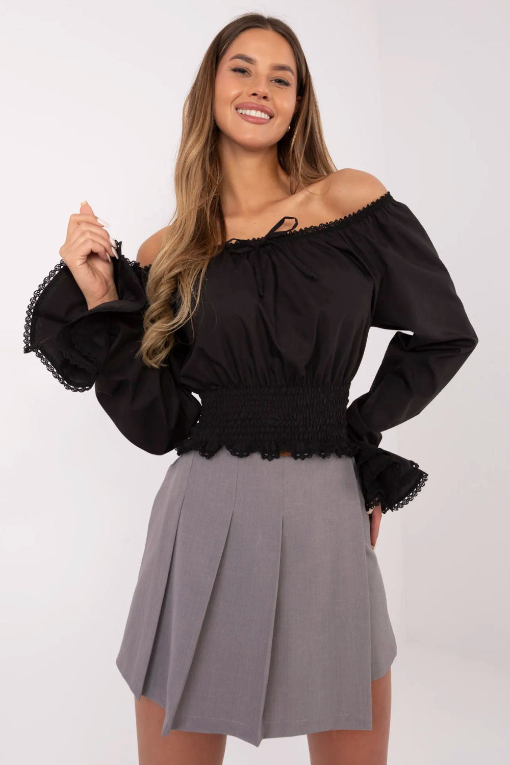 Italy Moda Grey Pleated High Waisted Skort